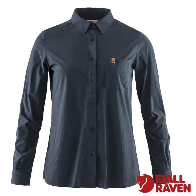 【Fjallraven 小狐狸】女 Övik Lite 輕量柔軟長袖襯衫.休閒排汗上衣/89980-560 海軍藍✿30E010